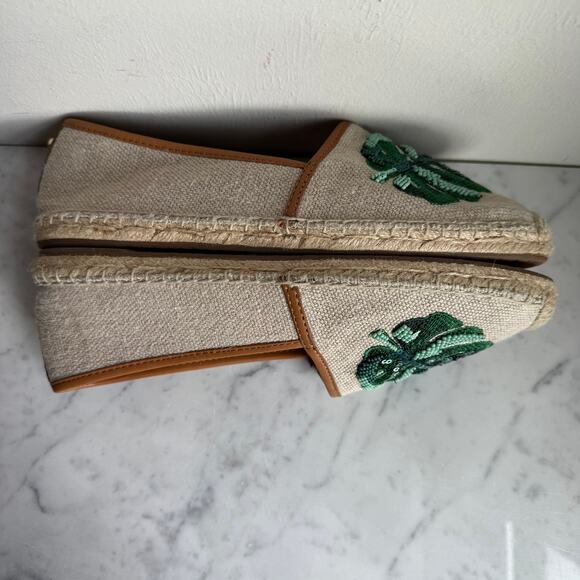 Michael Michael Kors Palm Leaf Sequin Espadrille Flats Beige Green Size 8 - Picture 4 of 11